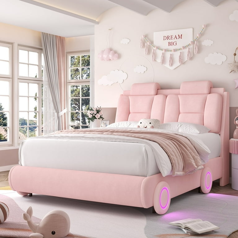 Grid Tufted Platform Bed with Integrated LED Lighting