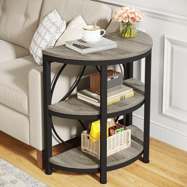 Half-Round Side Table, Three-Tier, Gray Demilune Accent Table Set