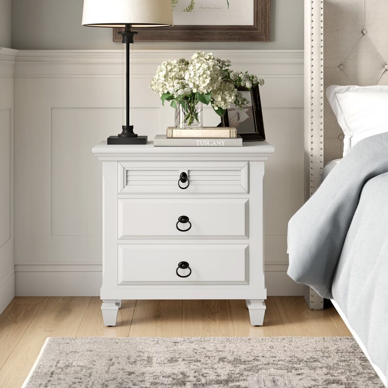 Handleless Nightstand with Block Base Clean Line White Furniture