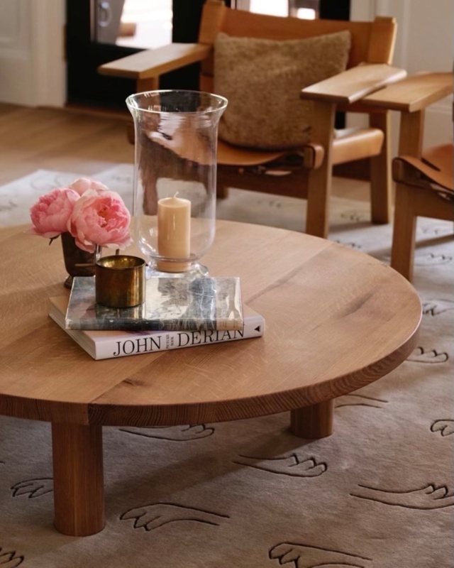 Handmade Round Wood Coffee Table with Tapered Tripod Legs