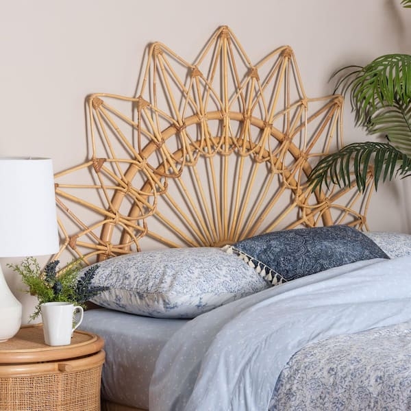 Headboard Arched Rattan Sunburst Pattern Scalloped Queen