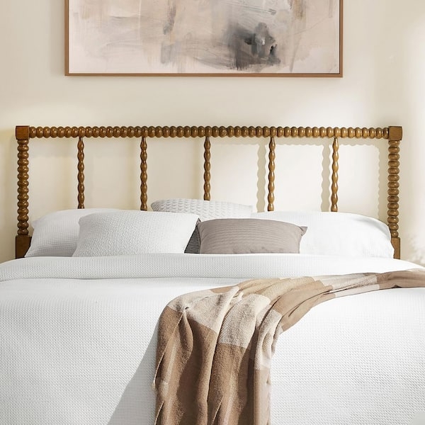 Headboard Brown Metal Open Frame Vertical Slat Detail Queen