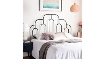 Headboard Dark Wood Tone Vertical Slats Open Frame Queen