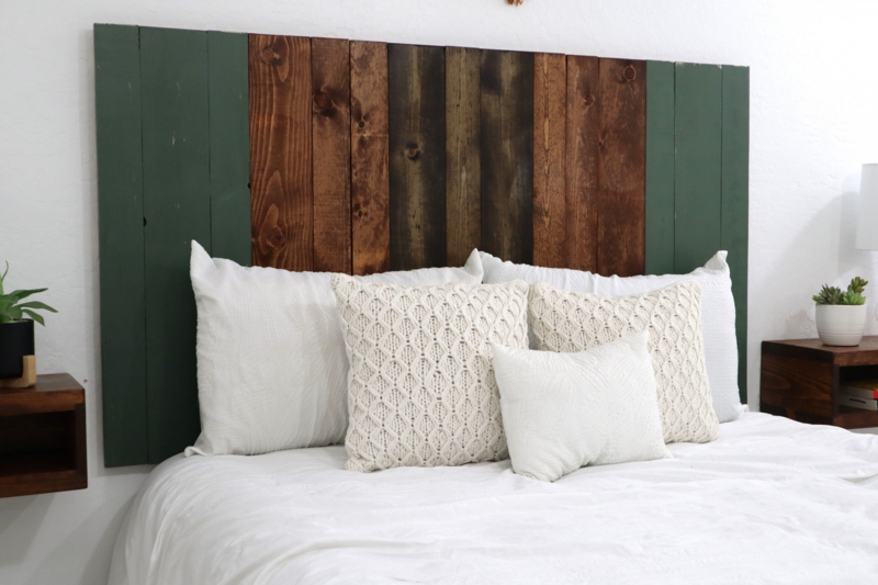 Headboard Distressed Wood Plank Wall Mounted Integrated Lighting Rustic