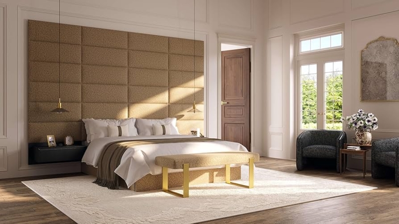 Headboard Floating Modular Panels Charcoal Woven Fabric Padded