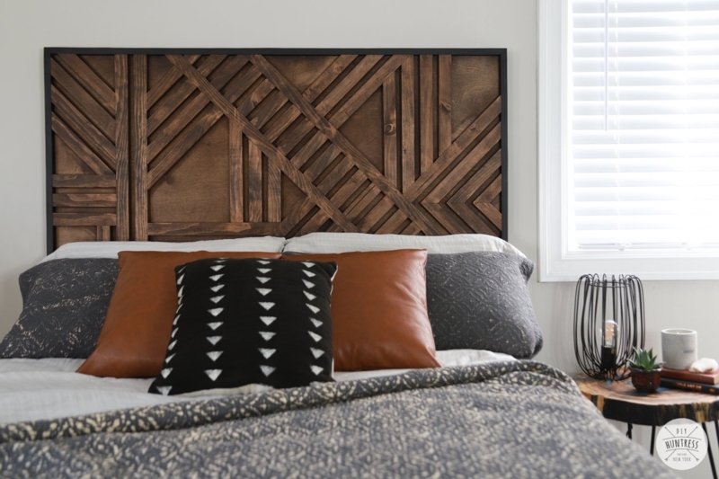 Headboard Geometric Pattern Multi Tonal Wood Industrial Style