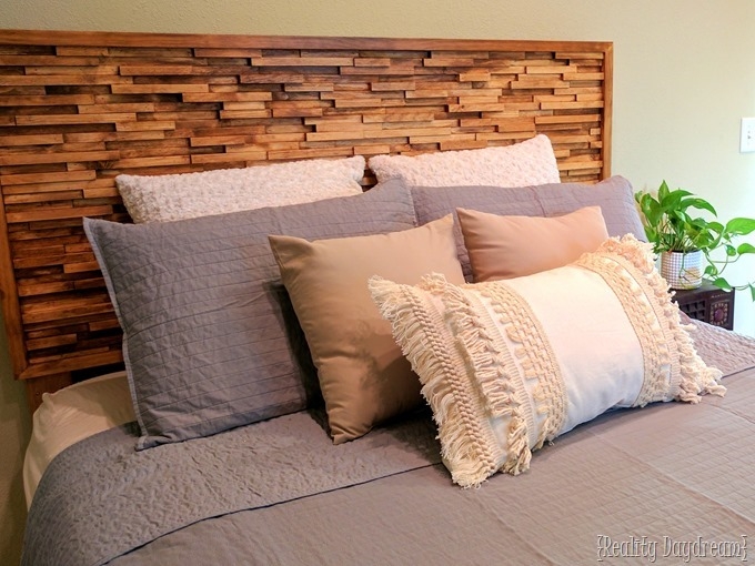 Headboard Geometric Textured Wood Surface Multi Tonal Stain Dramatic