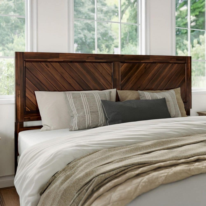 Headboard Herringbone Pattern Weathered Finish Farmhouse Style Gray