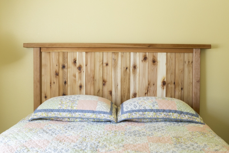Headboard Horizontal Slat Construction Variegated Wood Planks DIY