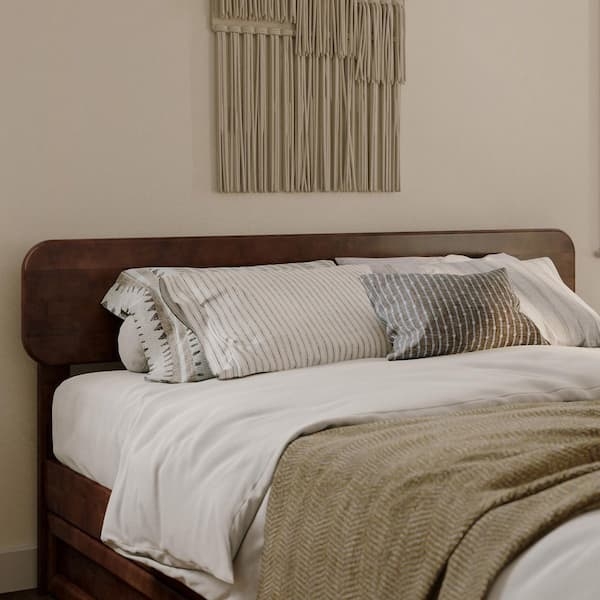 Headboard Mission Style Walnut Finish Vertical Slats Queen Size