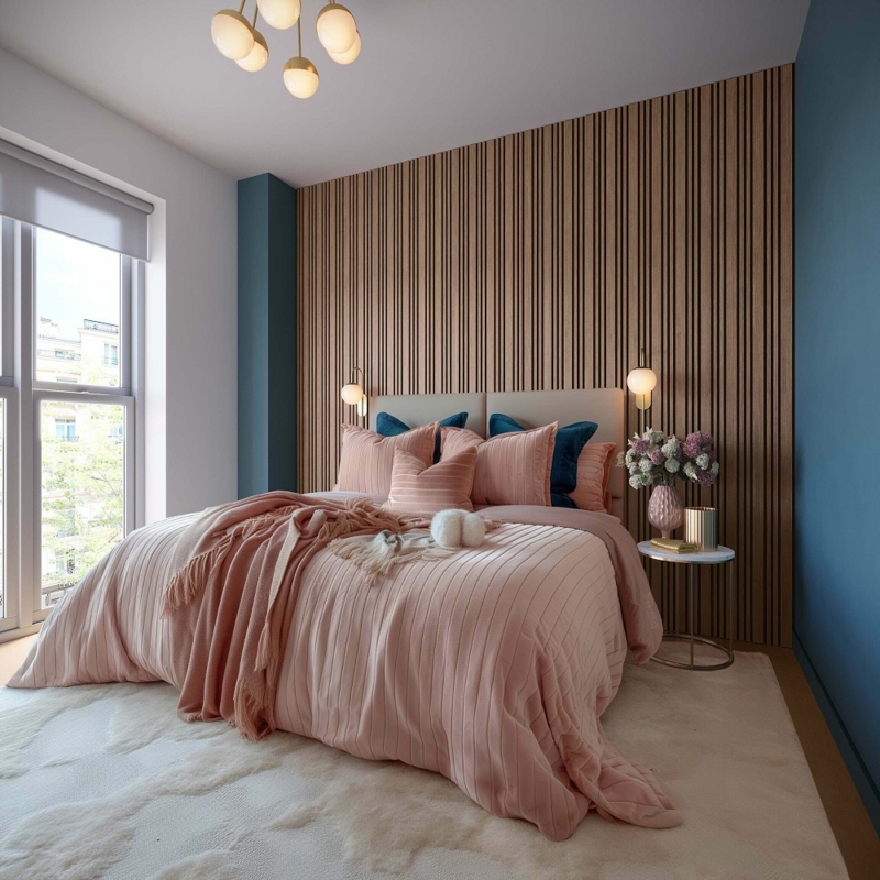 Headboard Multi Width Slats Smoked Oak Japandi Style Installation