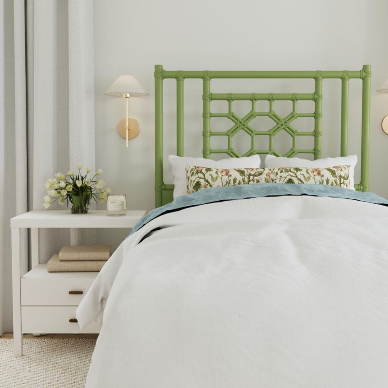 Headboard Natural Rattan Radial Fan Weave Handcrafted Queen