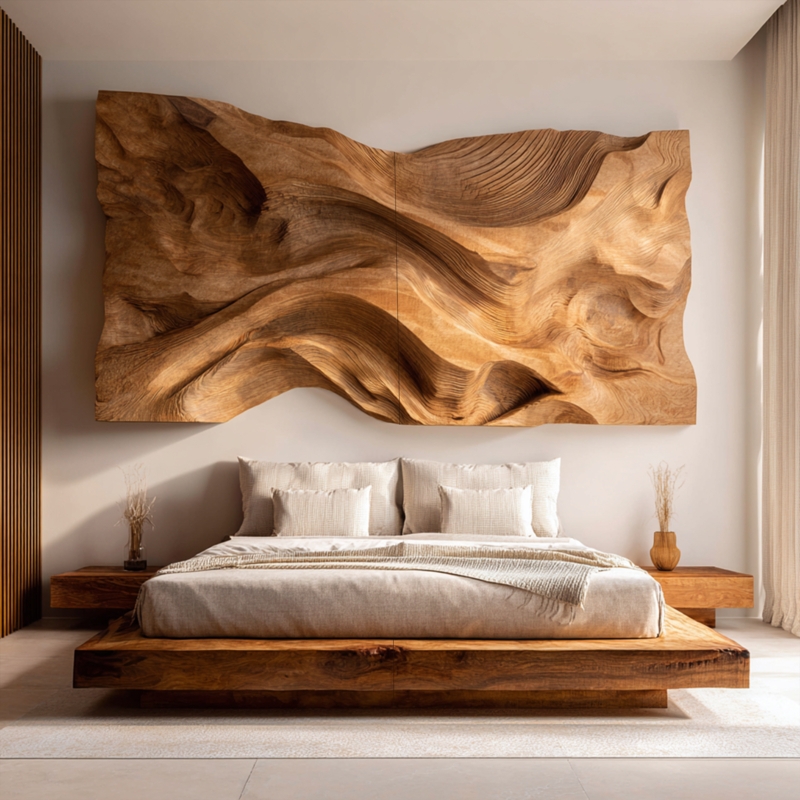 Headboard Organic Modern Live Edge Horizontal Slats Natural Wood Grain