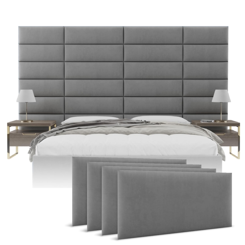 Headboard Panels Modular Charcoal Grey Suede Horizontal Layout