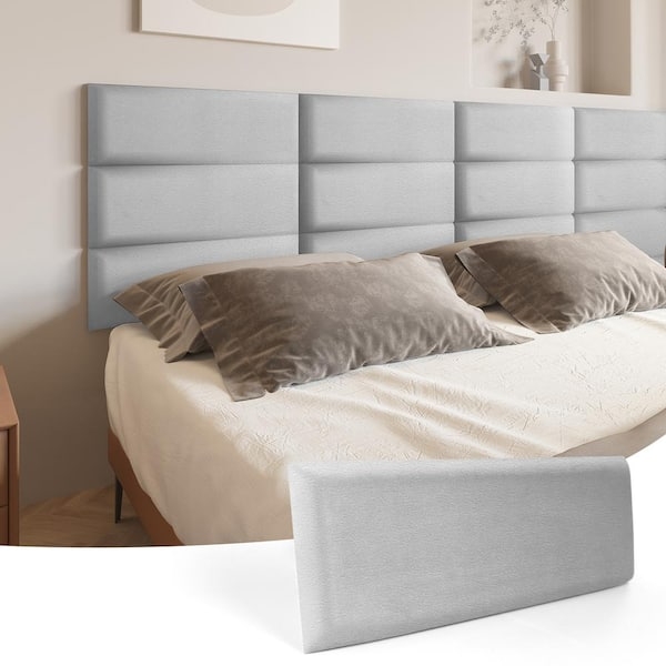 Headboard Peel And Stick Modular Gray Fabric Grid Panels Woven Texture