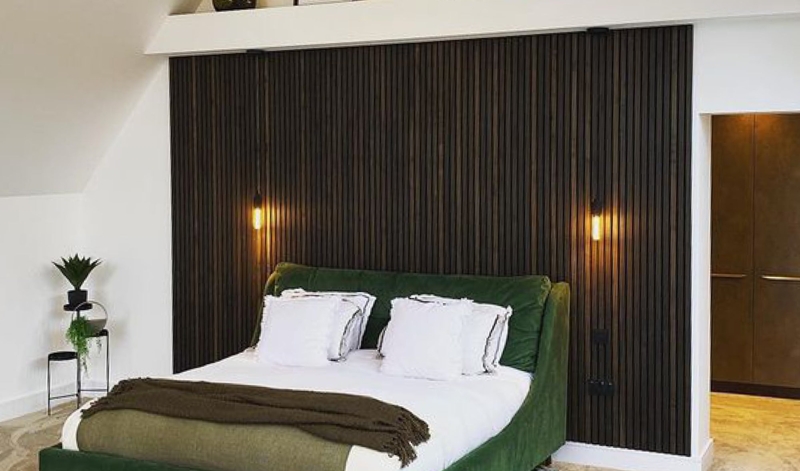 Headboard Ribbed Texture Floor to Ceiling Scandinavian Japandi Style