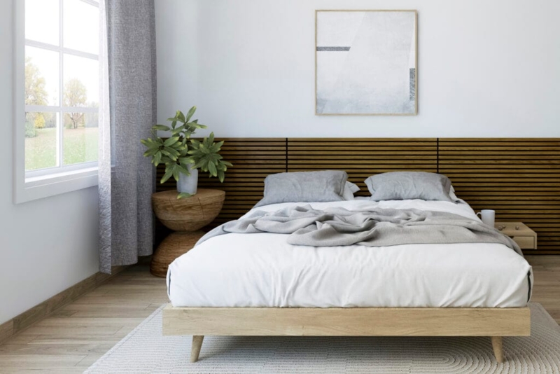 Headboard Rustic Multi Tonal Wood Vertical Slats Integrated Sconces