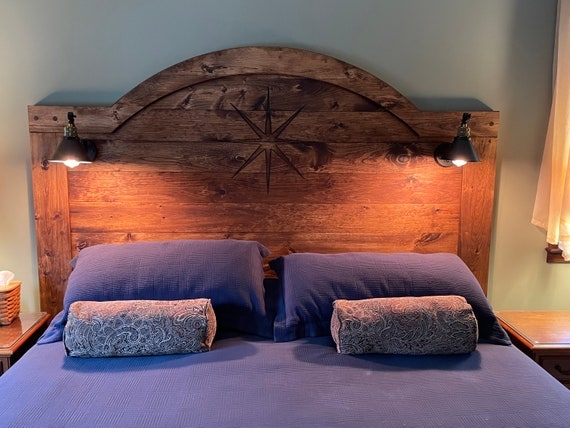Headboard Rustic Wall Mounted Vertical Planks Dark Stained Wood