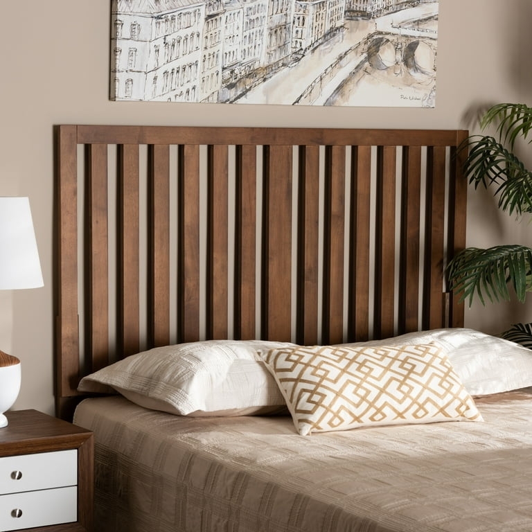 Headboard Slat Back Design Mid Century Modern Walnut Brown Finish
