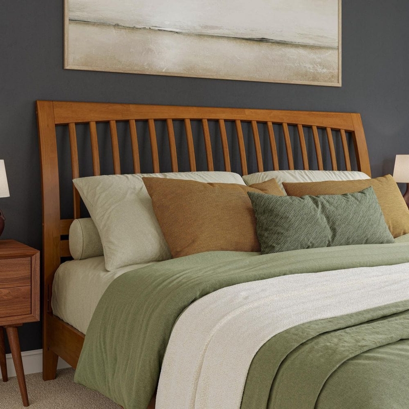 Headboard Sleigh Silhouette Square Posts Toffee Brown Transitional Style
