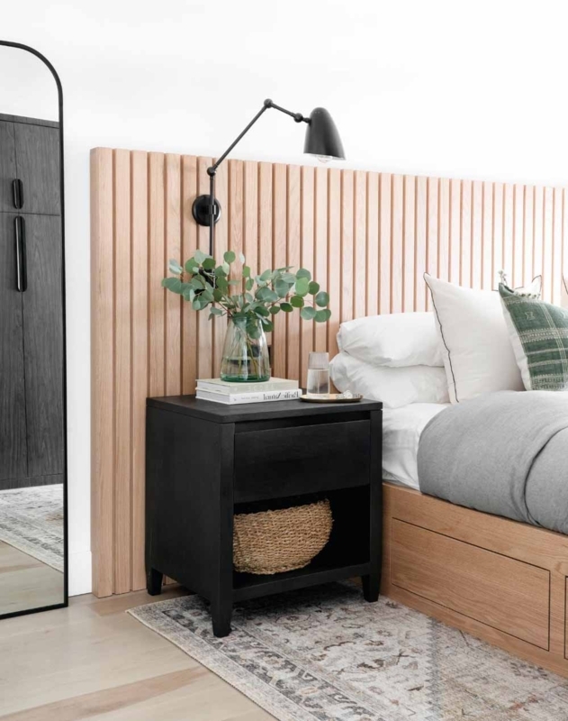 Headboard Tall Vertical Slats High Contrast Black Accents Minimalist