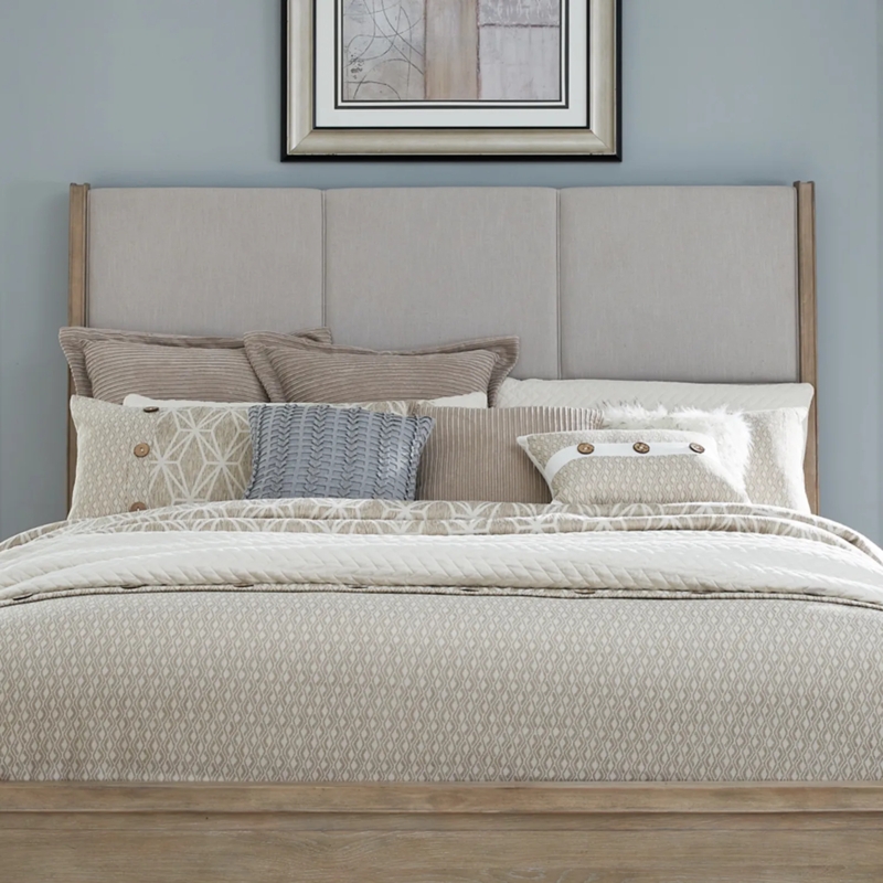 Headboard Transitional Dual Panel Upholstery Contrasting Wood Frame