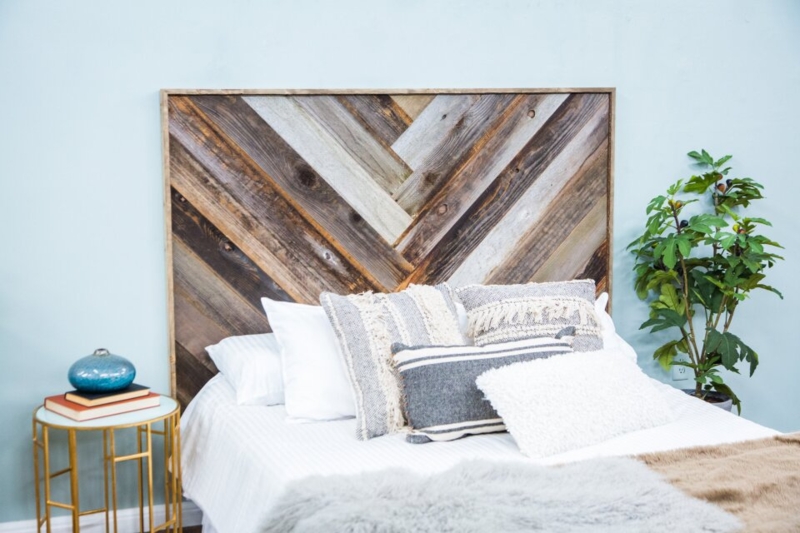 Headboard Varied Wood Tones Horizontal Planks Rustic Weathered Finish