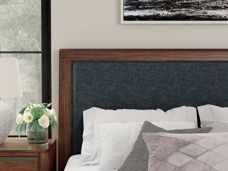 Headboard Vertical Channel Tufting Charcoal Gray Upholstered Fabric