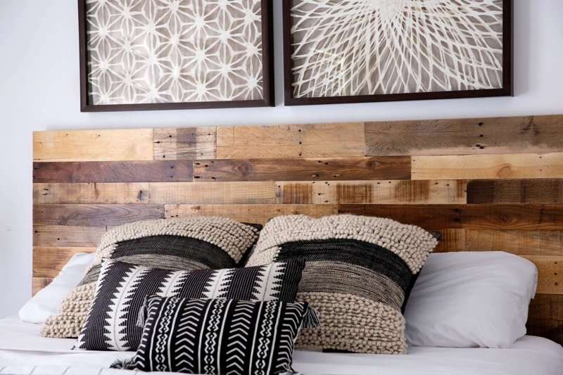 Headboard Vertical Plank Construction Rustic Farmhouse Style Natural
