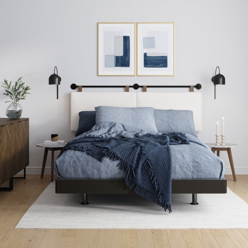 Headboard with Boucle Texture and Wall Mount Rail