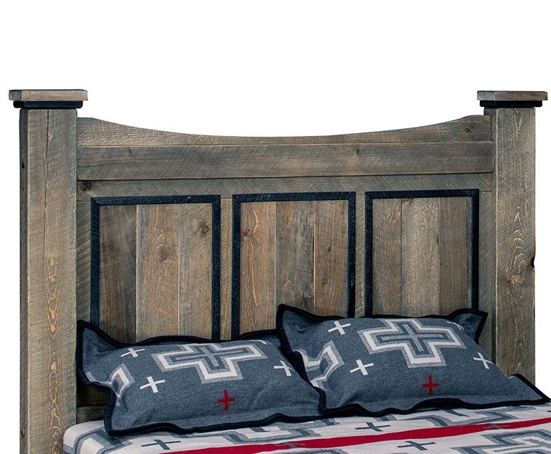 Headboard with Triple Panel Design and Lodge Inspired Woodwork