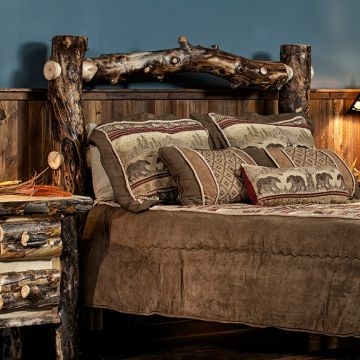 Headboard with Vertical Spindles and Natural Cedar Log Construction