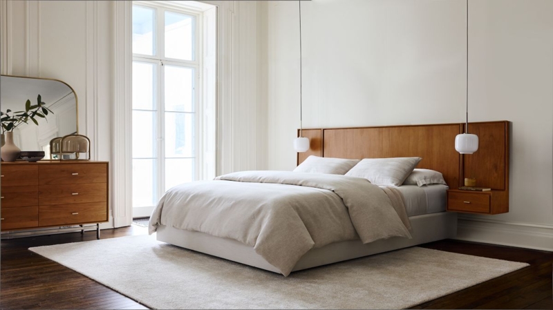 Headboard with Wide Panel Design and Floating Nightstands