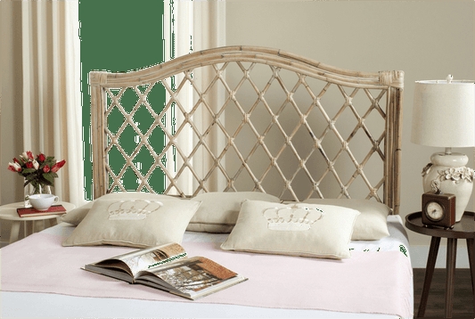 Headboard Wood Toned Woven Lattice Pattern Coastal Queen