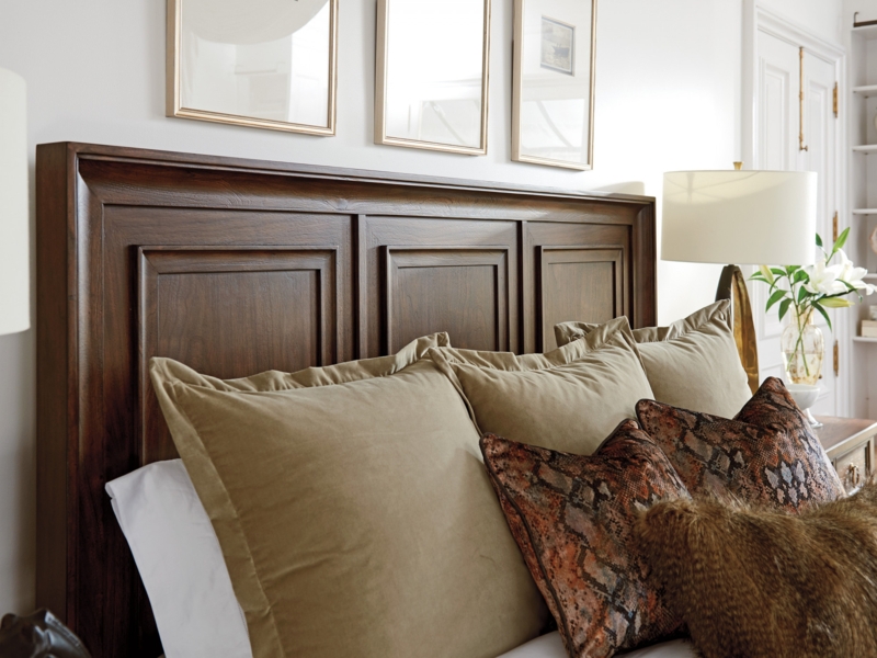 Headboard Woven Wood Panel Detail Mitered Frame Finish Dark Brown