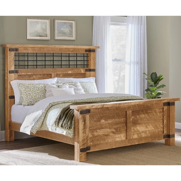 Heavy Timber Industrial Bed Frame with Exposed Bolts & Corner Brackets