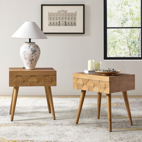 Hexagonal End Table with Built-in Charging Station and Seadrift Finish