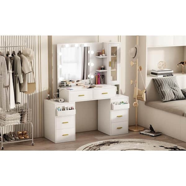 Hollywood Style Lighted Vanity Set with Tiered Side Storage