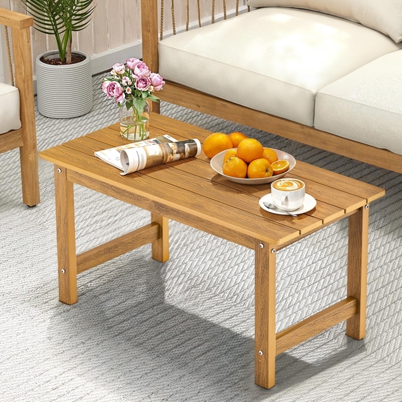 Honey-Toned Outdoor Coffee Table Rectangular Slatted Top