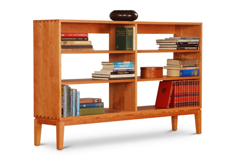 Horizontal Bookcase Natural Wood Three Section Divider Low Profile