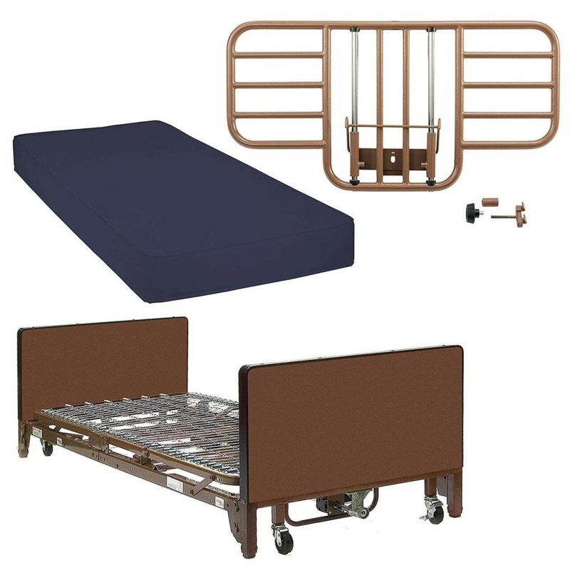 Hospital Bed Full Electric with Rails, Wood Grain Headboard Design