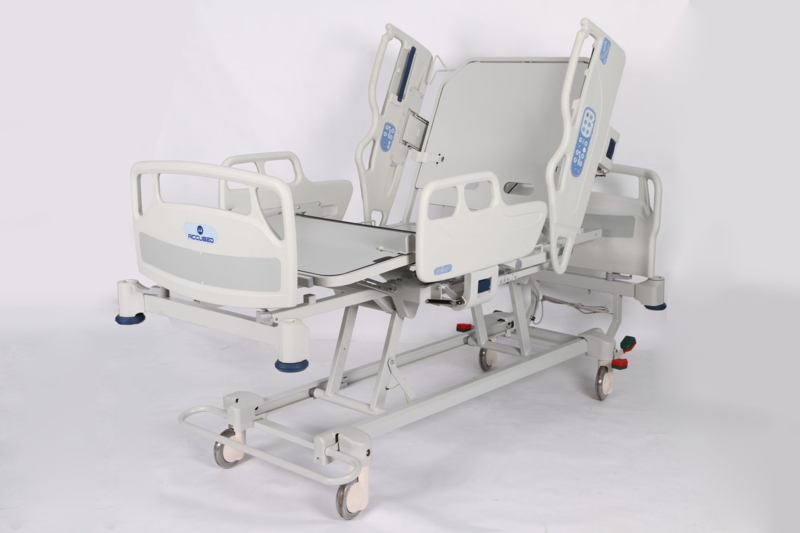Hospital Bed with Collapsible Safety Rails, Motorized Medical Bed