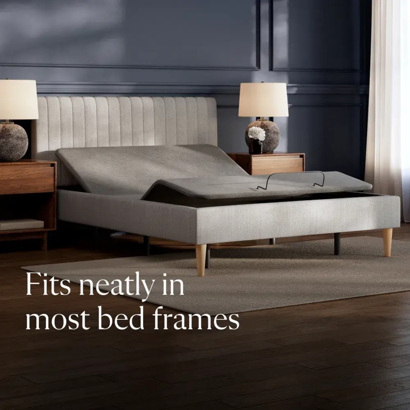 Hybrid Mattress with Navy Blue Side Panels on Adjustable Base