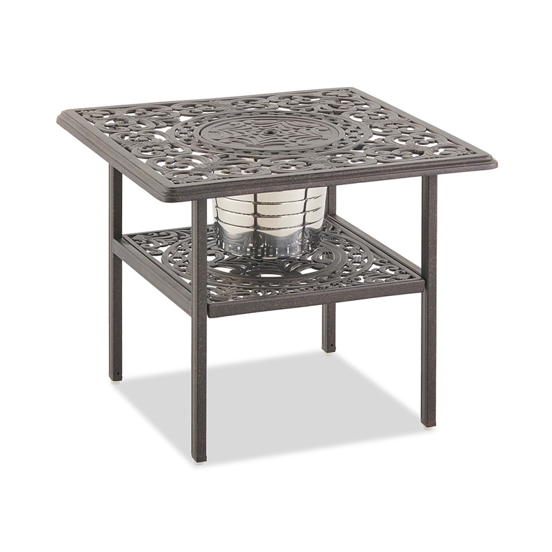 Ice Bucket End Table Aged Bronze Lattice Top Integrated Cooler