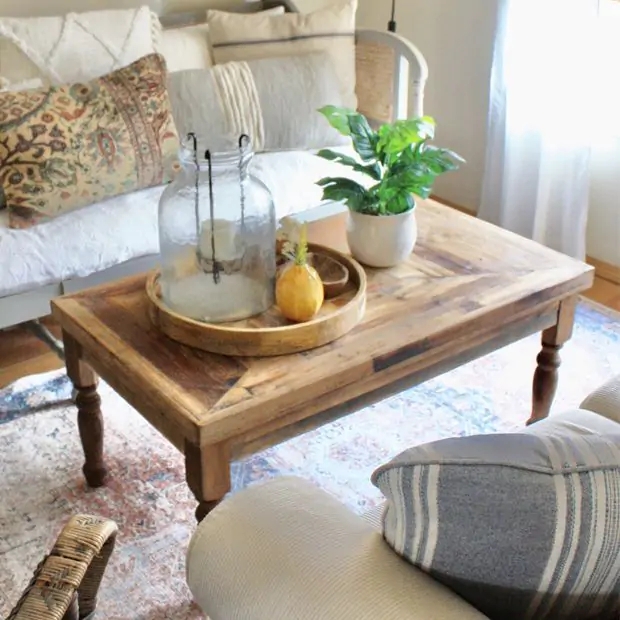 Industrial Coffee Table with Thick Reclaimed Wood Top and Sled Base