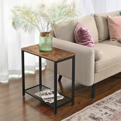 Industrial End Table: Dark Wood and Black Metal C-Shaped Cantilever Base