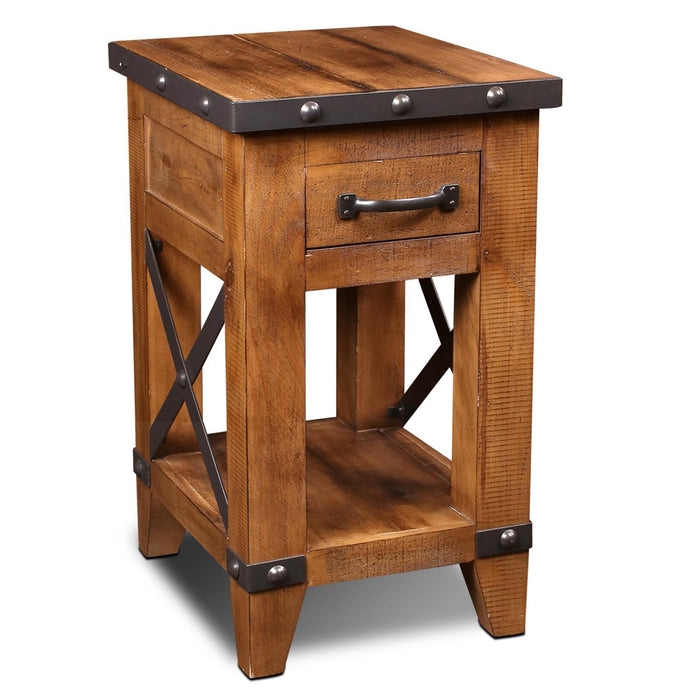 Industrial Knotty Pine 1 Drawer Nightstand / End Table Distressed Wood   Crafters and Weavers