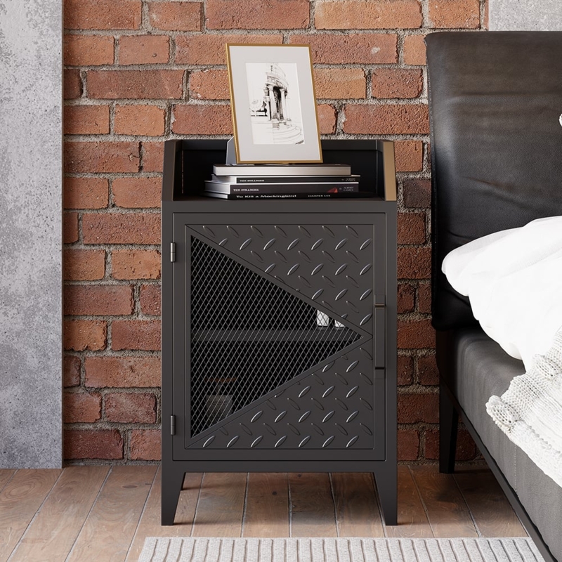 Industrial Locker Style Nightstand with Mesh Door