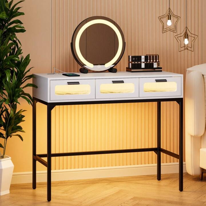 Industrial Modern Metal Vanity with Mesh Storage Shelf and Swivel Mirror