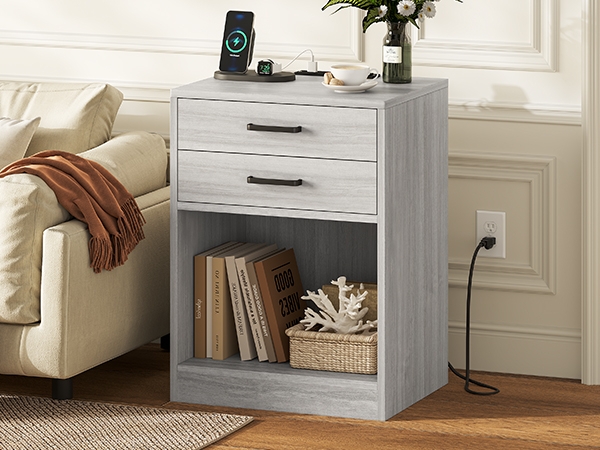 Industrial Nightstand Charging Station Charcoal X-Brace Sides